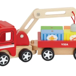 Viga Wooden Truck with Trailer Crane and Magnetic Blocks